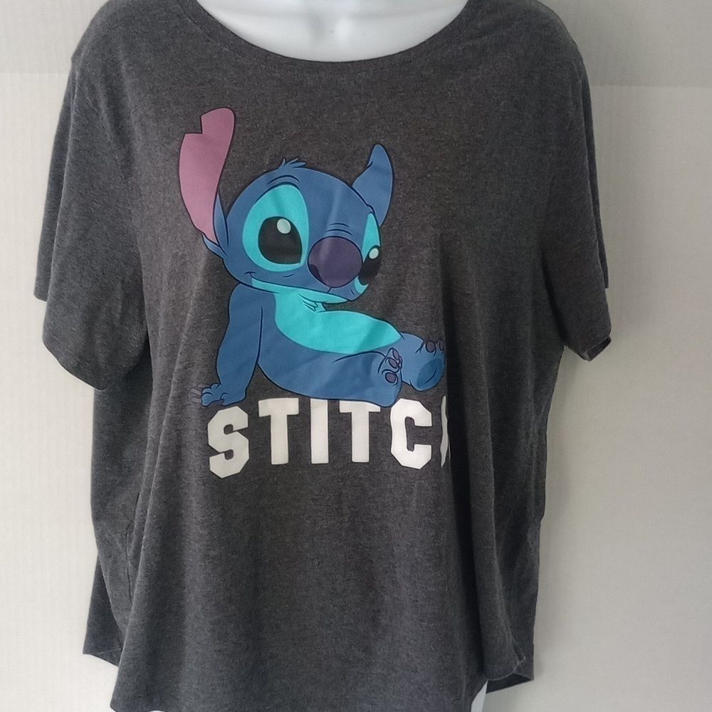 Women's 2X Grey Cute Lilo & Stitch Disney Cotton Blend Graphic Tee